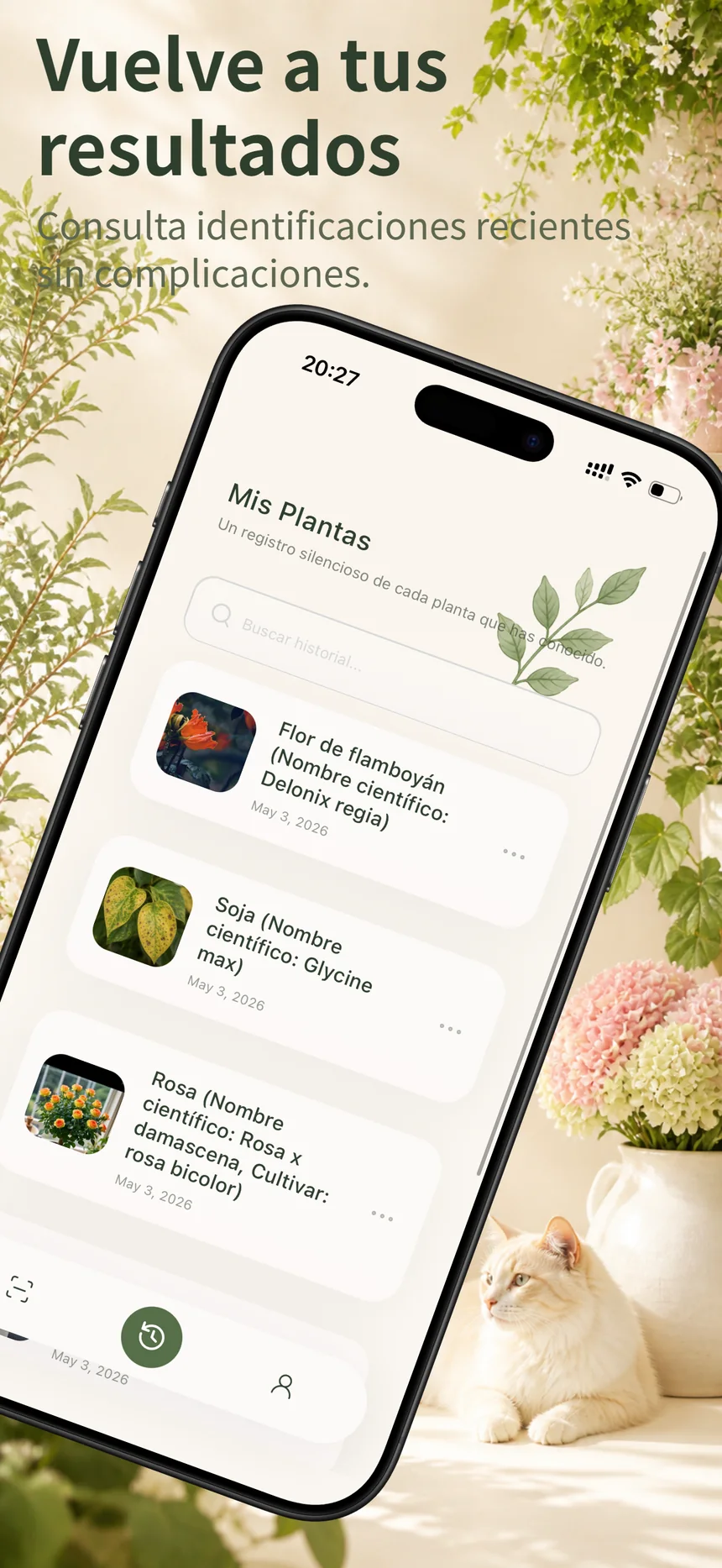 Pantalla de cuidados de Flora Mind con riego, poda y atención estacional